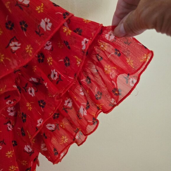 Madewell Tiered Sleeve Peplum Top Metallic Prairie Posies Size 2 - Picture 7 of 11